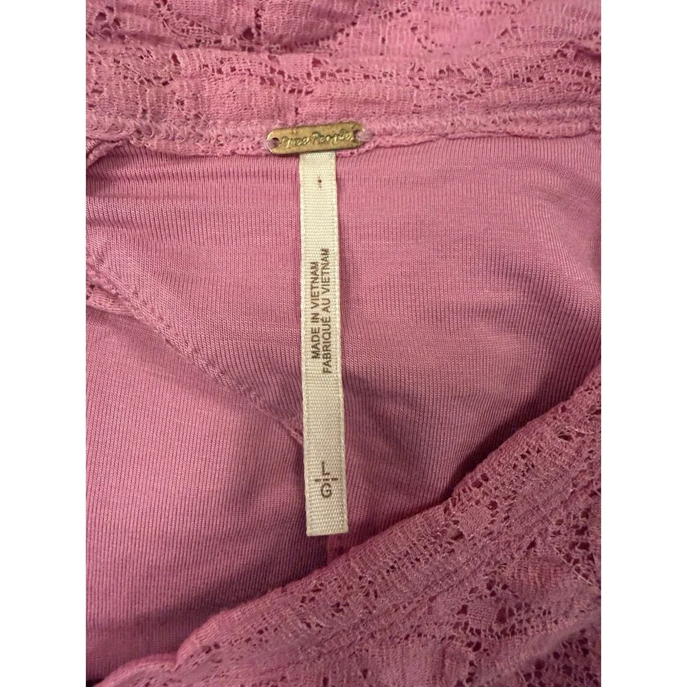 Free People Tea Time Long Puff Sleeve‎ Top Women's Size Large Plumeria Pink